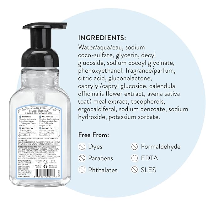 J.R. Watkins Foaming Hand Soap with Pump Dispenser, Moisturizing Foam Hand Wash, All Natural, Alcohol-Free, Cruelty-Free, USA Made, Ocean Breeze, 9 fl oz, 3 Pack