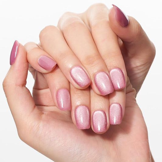 GLAMERMAID Pink Cat Eye Press on Nails Short Square, Handmade Magnet Cat Eye Jelly Gel Glitter Fake Nail Kit, Glitter Pink Acrylic Nails Art on False Reusable Acrylic False Nails for Women