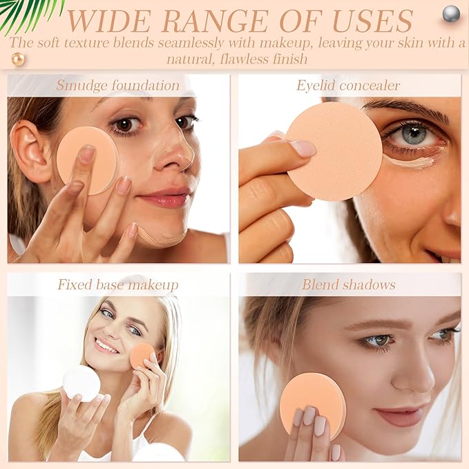 Dandat 20 Pcs Round Makeup Sponge with Acrylic Container Compact Powder Puff Cosmetic Sponge Round Foam Pad Beauty Face Makeup Foundation Powder Blender for Wet and Dry Dual Use(Skin Color)