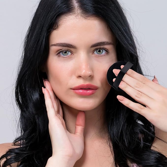 13 Pack 60mm Round Powder Puffs for Foundation Makeup Applicators, Soft Cotton Skin-Friendly Face Powder Sponge Velour Velet Puffs Pads for Cream Cosmetics- Black