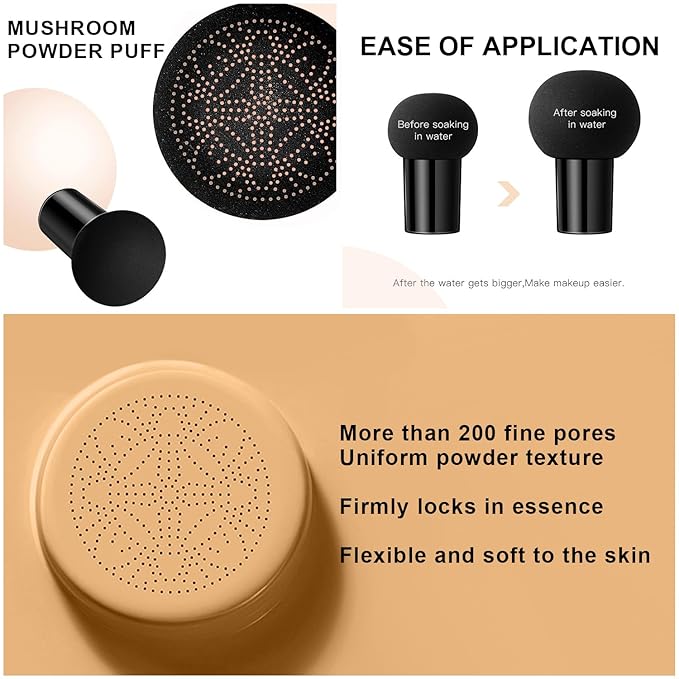 Mushroom Head Air Cushion CC Cream BB Cream Foundation Makeup Moisturizing CC Cream Liquid Foundation, Concealer Lasting Makeup Foundation Even Skin Tone Makeup Base Primer (#05 Wheat)