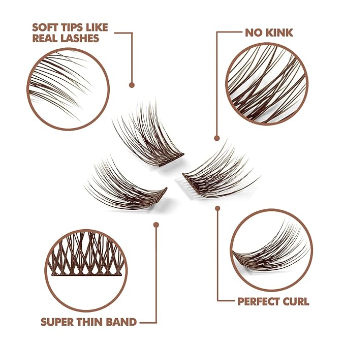 DIY Eyelash Extension, 3D Effect Individual Melt Flare Lash Cluster Natural Lashes Set, Home Eyelash Extension, Lashes Pack (10MM-Amber)