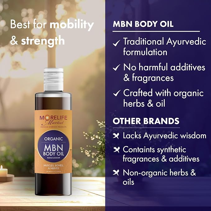 Premium MBN Body Oil for Pain Relief | Ayurvedic Mahanarayan Massage Oil for Muscle, Bone, Nerves & Joint Support with Organic Ashwagandha | Vata Balancing & Pain-Free Ritual – 7 fl oz