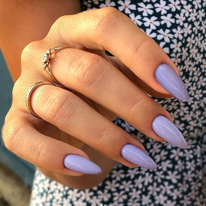 48Pcs Lilac Press on Nails Almond Fake Nails Glue on Nails Medium Length Almond Shaped Nails Press ons, Stiletto Nails False Nails for Women, Medium Almond Nails, Thick Natural Acrylic Gel Nails