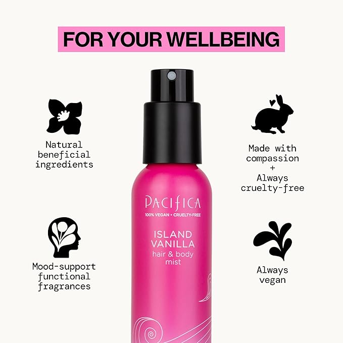 Pacifica Hair Mist Perfume & Full Body Spray for Women - Island Vanilla Body Mist Fragrance w/Sugar, Vanilla & Sandalwood Clean Beauty Alcohol-Free, Vegan & Cruelty-Free, 5 oz