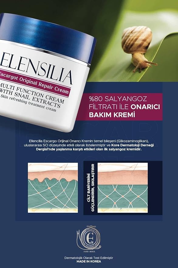 Elensilia Original Escargot Facial Repair Cream 1.76 oz - 80% French Mucin for Moisturizing - Bouncy Gel Texture - Long-Lasting Hydration, Wrinkle and Blemish care - Korean Skincare