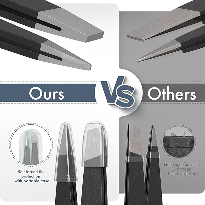 Tweezers for Women Facial Hair, Slant & Point Tip 2 Pack Eyebrow Tweezers for Men, Professional Tweezer Set Stainless Steel Precision Tweezers for Eyebrows, Splinter, Ingrown Hair Removal