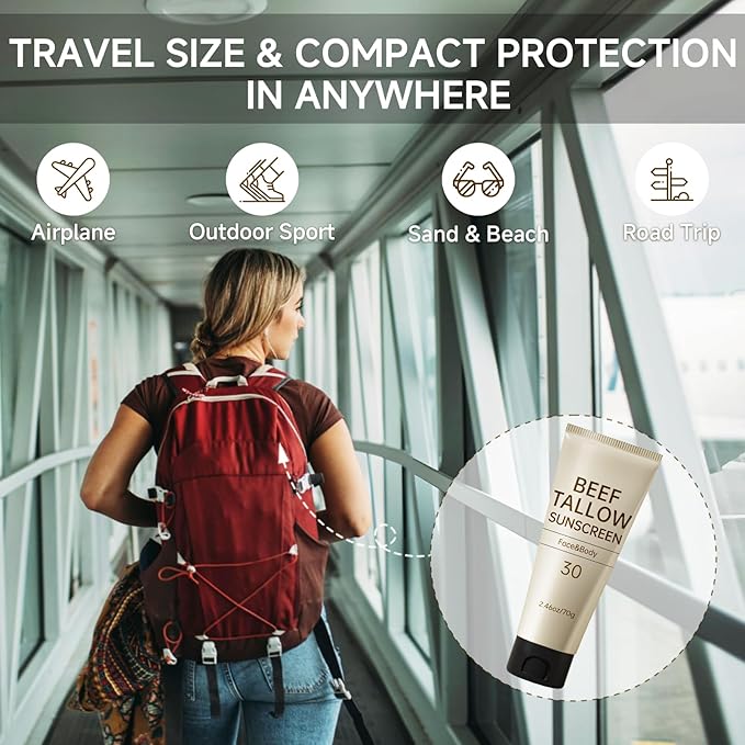 Tallow Sunscreen, Sunscreen for Face, SPF30 Natural Reef Safe Face Body Beef Tallow Sunblock, Non Greasy Clean Travel Sun Screen Sunblock for Outdoor Travel, 7.38 OZ,3 Pack