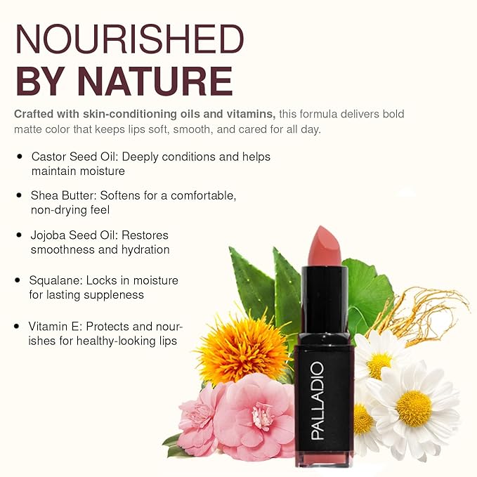 Palladio Herbal Matte Lipstick, Creamy and Full Coverage Long Lasting Matte Lipstick, Lady Rose