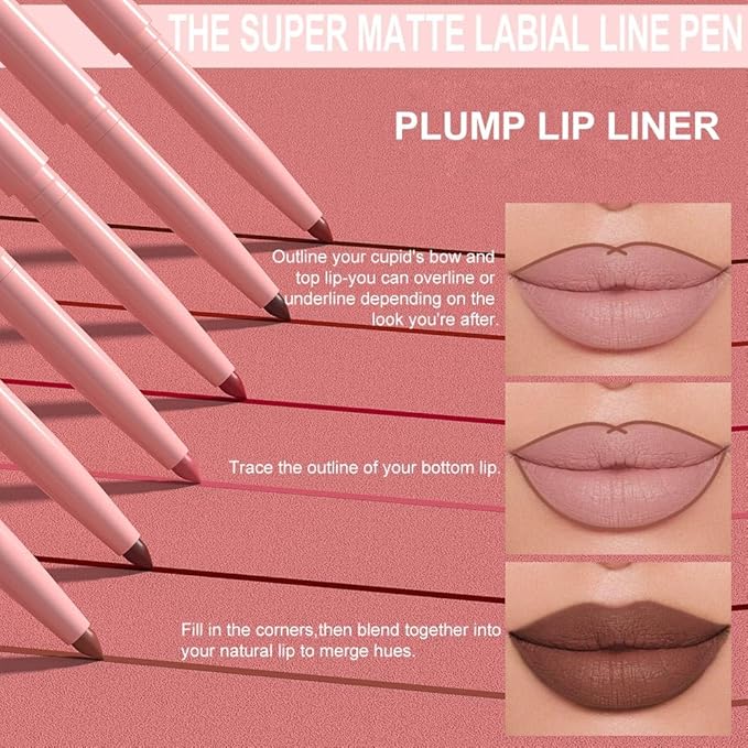 Silky Smooth Retractable Matte Lip Liner Pencil, Taupe Lip Liner Long-Lasting Creamy Formula for Shaping & Sculpting Lips, Matte Velvet Pigmented Lip Liner Crayon Lipstick 12#