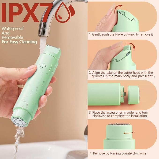 Dermave Bikini Shaver - Electric Bikini Trimmer for Women, Dual Head Shaver, 2-in-1 Womens Electric Razor (Green)