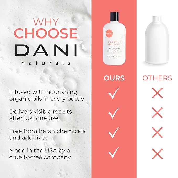 DANI Naturals Conditioner – Coconut Hibiscus, Strengthening & Hydrating for Dry or Damaged Hair, Lightweight & Nourishing, Vegan & Color-Safe, 12 oz