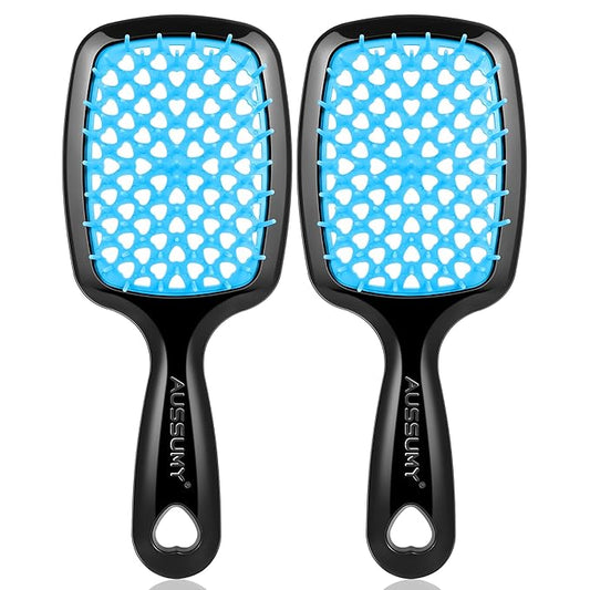 2 Pack Vented Detangling Hair Brush - Detangler Hairbrush with Soft Bristles for Effortless Tangle Free - Ideal for Wet Dry or Damaged Hair for Women Men Kids -Mixed Colors