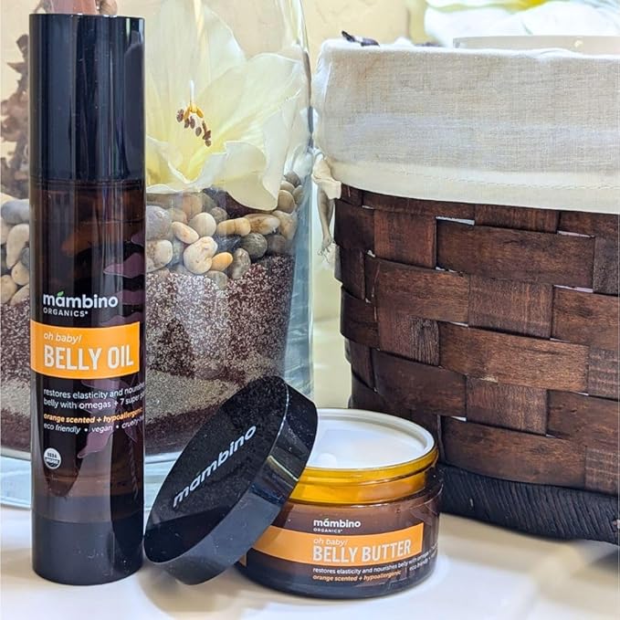 Mambino Organics Oh Baby! Belly Oil – Organic Elasticity Oil with Egyptian Calendula, Vietnamese Tamanu & Dutch Shea – Pregnancy Oil for Stretch Marks – Cruelty-Free Maternity Care, 3-Pack 2 fl oz