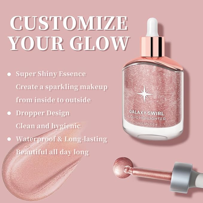 Liquid Highlighter Makeup, Long Lasting Multifunctional Luminous Glow Stick, Sparkly Glitter Body Face Shimmer Liquid Luminizer Sticks, Waterproof, Smooth, Blendable Cream Illuminator 01#