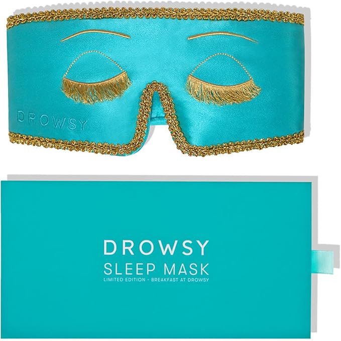 DROWSY Breakfast at Drowsy Silk Sleep Mask – 100% Pure Mulberry Silk, Total Blackout, Ultra-Soft & Skin Hydrating for Beauty Sleep & Relaxation, Fully Adjustable