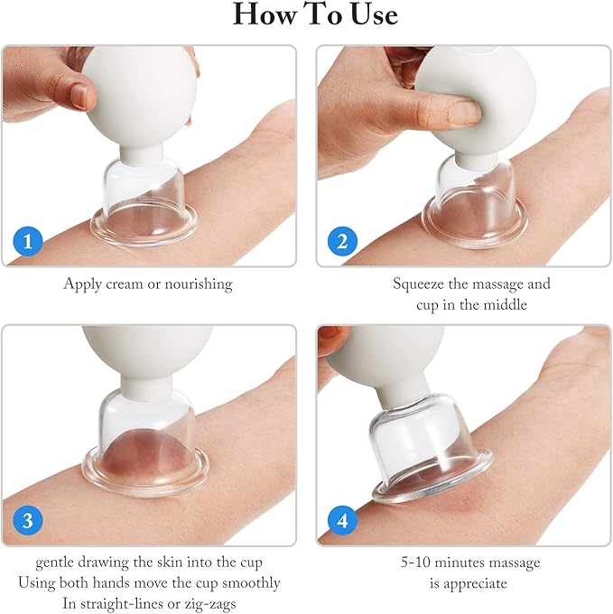 4 Pieces Glass Cupping Set Glass Silicone Cupping Cups Massage Vacuum Suction Cupping Cups for Body Face Leg Arm Back Shoulder Muscle and Joint Pain (White)
