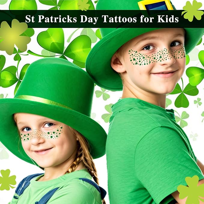 MEICOLY St Patricks Day Accessories,Leaf Face Sticker Costume,St Patricks Day Temporary Tattoos for Kids Women,Clover Shamrock Stickers,Green Makeup Tattoo,Green Freckles Face Tattoo,6Pcs,2 Styles