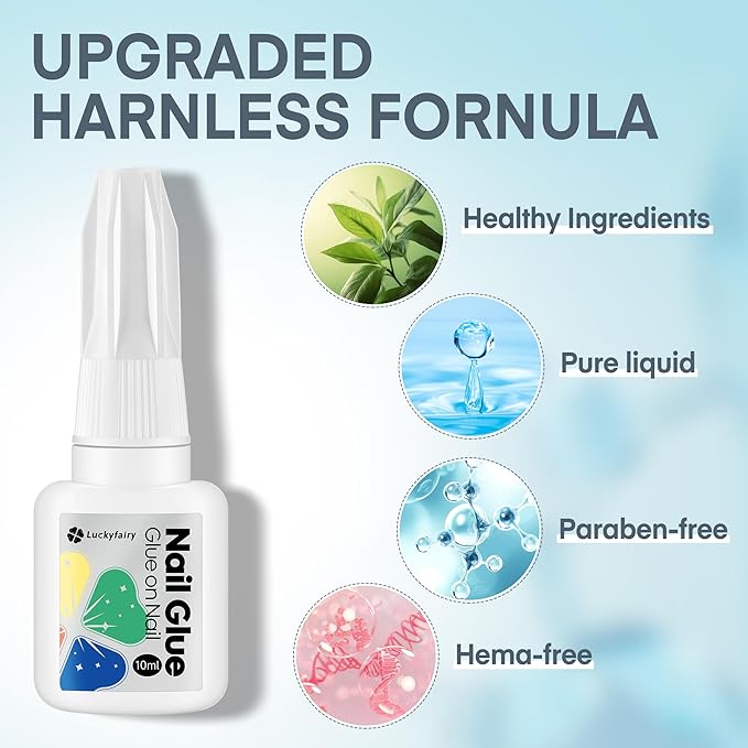 Super Strong Nail Glue 10ML for Press On Nails - No UV Light Needed, Brush On Bond for Acrylic Tips, Long Lasting Professional 0.33oz