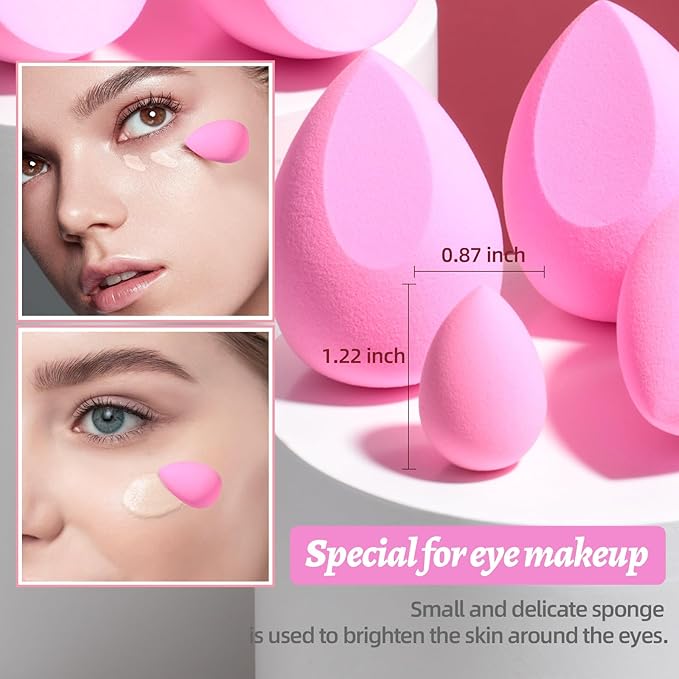 Makeup Sponge Set BS-MALL Blender Sponges 7 Pcs for Liquid, Cream, and Powder, Multi-colored with 1 Mini Makeup Sponge Pink (A-HotPink)