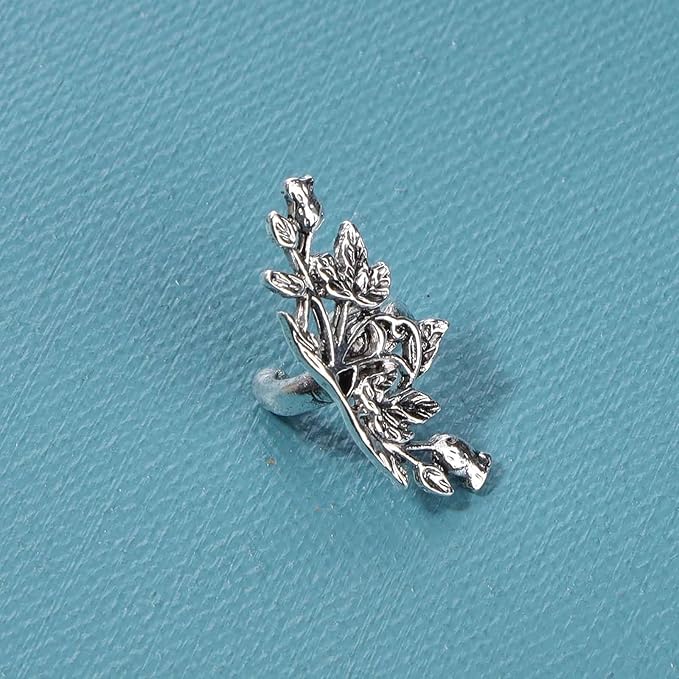 Boho Leaf Earcuff Earrings Silver Leaves Ear Cuffs Tiny No Piercing Earrings Helix Cartilage Cuff Earrings Simple Ear Crawler Earrings Jewelry for Women and Girls