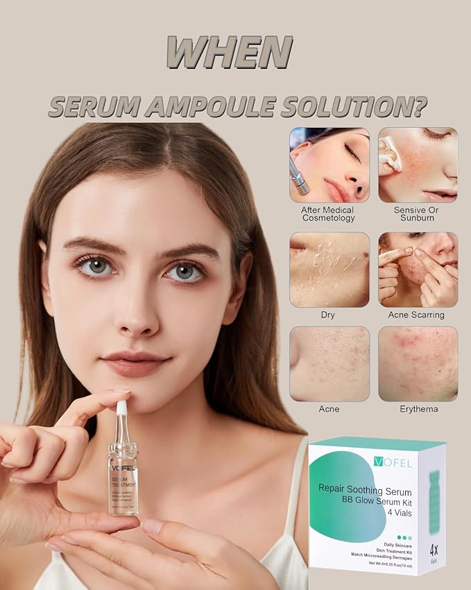 Centella Asiatica Serum for Face with Hyaluronic Acid Repair and Centella Serum for Face Moisturizer 0.35 oz 4 Vials Serum Ampoule Set (4pc repair kit)