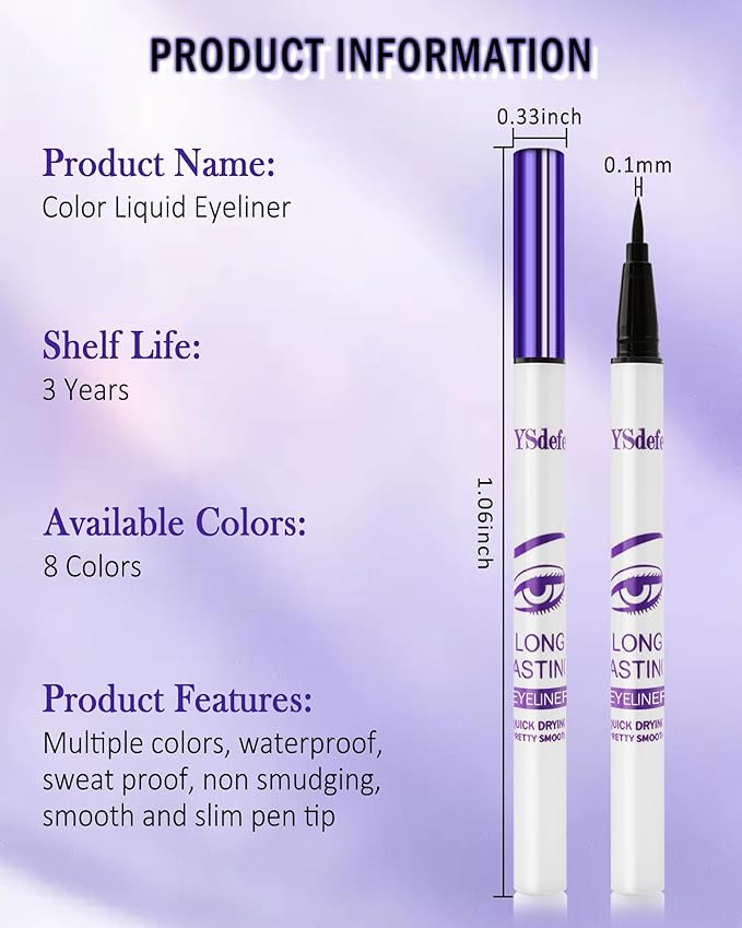 Liquid Eyeliner Pen, White Waterproof Long Lasting Colored Eye Liner Pen with Precision Tip, Matte Colorful Smudgeproof High Pigmented Eyeliner Pencil, Cosplay Party Stage Eye Makeup Gift for Women-03