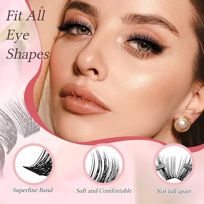 FADLASH Lash Clusters Natural Eyelash Clusters DIY D Curl Cluster Eyelash Extensions with Soft Thin Band Reusable Individual Lashes for Self Use (R07, 10-16mm)