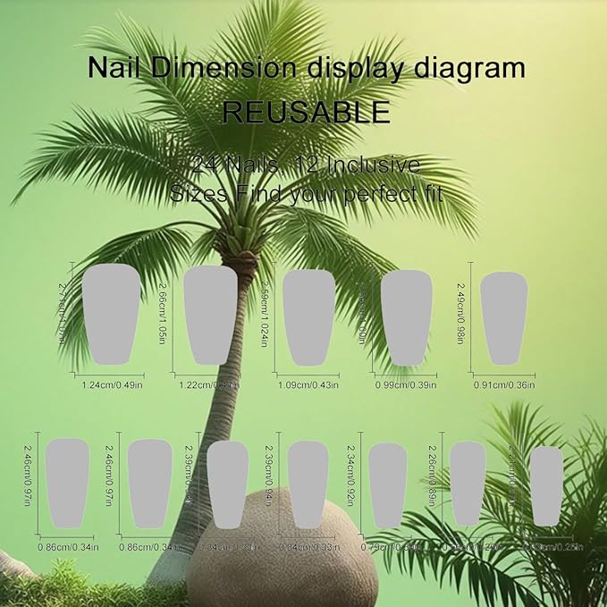 Summer Beach Press on Nails Sea Stars Stick on Nail Ocean Acrylic Full Cover Fake Nails 24Pcs Glossy Colorful Medium Coffin False Nail Coconut Tree Gel Glue on Fingernails for Holiday Manicure Art