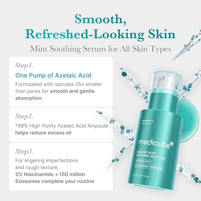 medicube Azelaic Acid Exosome Shot Serum 7500 – Deep Hydration for Smooth, Even Skin Texture | Use for After Spot Care, with Azelaic Acid, Niacinamide | Korean Skincare, 30ml / 1.01 fl.oz