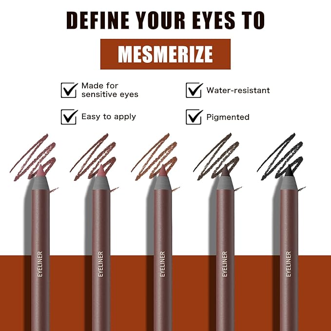 Pinkiou 5 Colors Eyebrow Pencil Set, Waterproof Smudge-Proof Brow Pencil, Long-Lasting Makeup Pencils for Eyebrows and Eyeliner (Plum, Stone, Chocolate, Brown, Black)