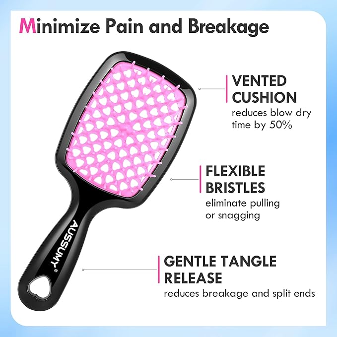 4 Pack Vented Detangling Hair Brush - Detangler Hairbrush with Soft Bristles for Effortless Tangle Free - Ideal for Wet Dry or Curly Damaged Hair for Women Men Kids