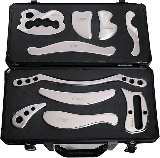 STICKON Stainless Steel Gua Sha Scraping Massage Tool Set IASTM Tools Great Soft Tissue Mobilization Tool (STICKON-26)