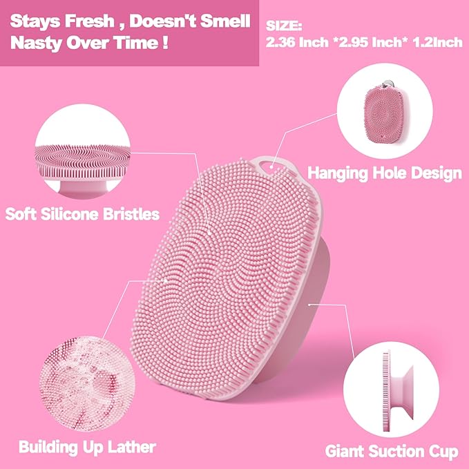 2 PCS Face Scrubber, Soft Silicone Face Exfoliator with Suction Cup for Man and Women Deep Skin Clean (Body Scrubber + Face Scrubber Pink)