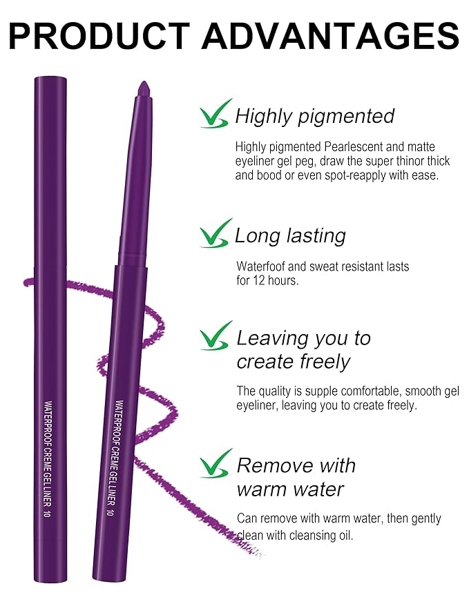 4PCS Matte Purple Eyeliner Pencil, Waterproof Smudge Proof Long-lasting, High-Pigmented Colorful Eye Liner Pencils, Retractable Eyeliner