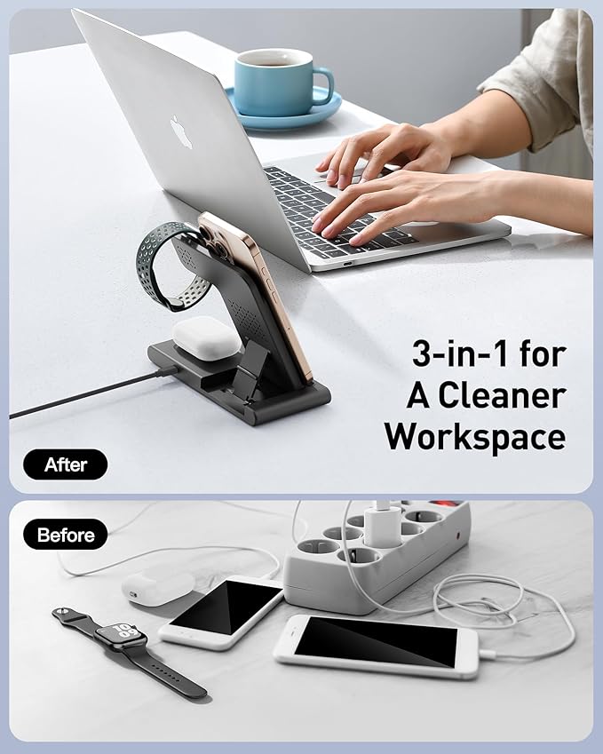 2025 Wireless Charger for Apple and Android Charging Station,3 in 1 Fast Max Charging for iPhone 16 15 14 13 12 Pro Max Plus, Apple Watch Series & Air pods 4 3 2 Pro, Android Samsung Galaxy Series