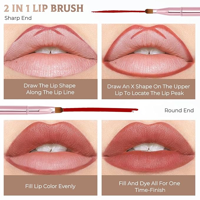 Unaone 2 Pack Lip Brush for Lipstick, Dual-Ended Lip Makeup Brush with Lid, Lipstick Brush for Lip Gloss