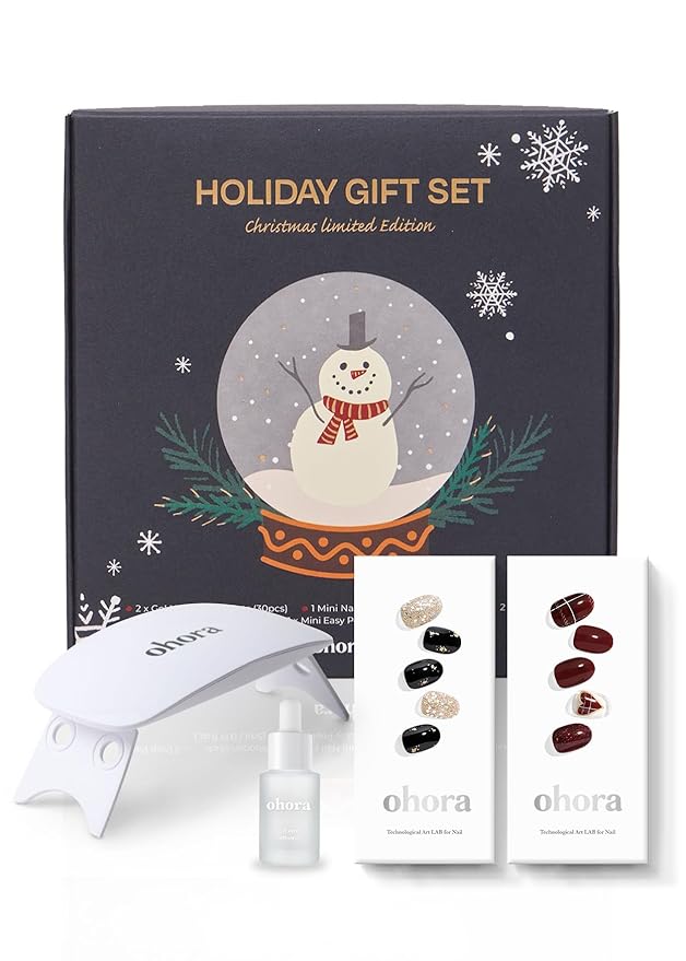 ohora Semi Cured Gel Nail Strips ([2025 Christmas Set] N Dazzling Night & N Tartan Bustier) - Works with Any Lamps, Salon-Quality, Long Lasting, Easy to Apply & Remove