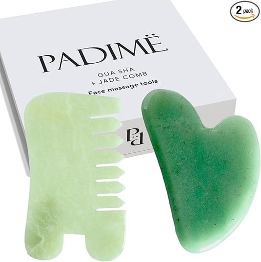 Padime 2 pcs | Scalp Massager Comb + Jade Gua Sha Scraping, Multifunctional Handheld Anti Stress, Massage Tool for Face and Body Treatment, Scalp Stimulator Jade Comb, Green Aventurine Gua Sha Gift