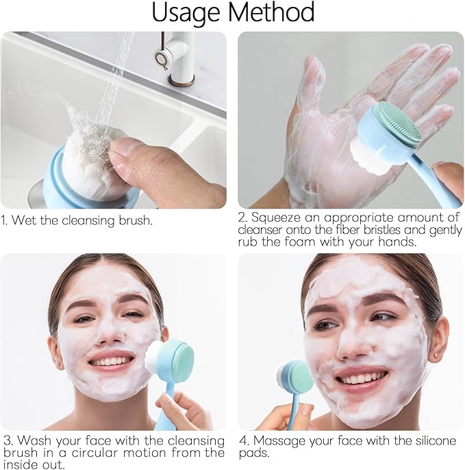 Face Brush 2 in 1, Facial Cleansing Brush Double Sides, Facial Exfoliation Scrub Brush Silicone Manual Face Scrubber Brush for Gentle Deep Pore Cleansing, Skincare (Sky Blue, 2 Pack)
