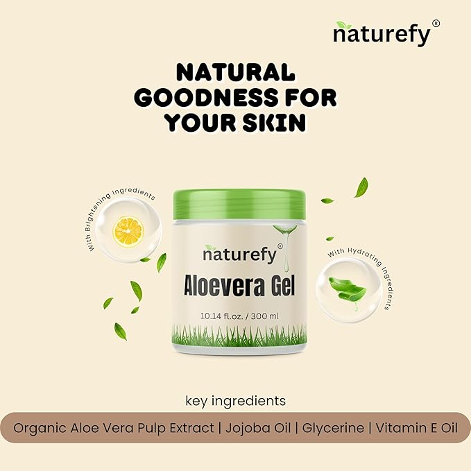 Aloe Vera Gel | 100% Pure & Organic | Farm Fresh Aloe Vera Pulp Extract with Jojoba Oil, Glycerine & Vitamin E | Hydrating, Soothing & Skin Repair Gel for Face, Hair & Body | 10.14 fl.oz.