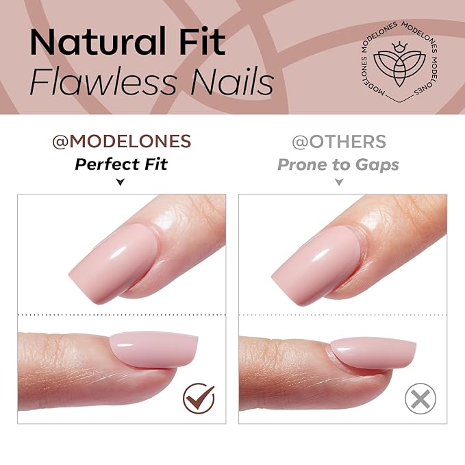 Modelones Brown Press on Nails, Christmas Short Square Fake Nails, Chrome Reusable Nail Kit with Nail Glue Adhesive Tabs Mini Nail File, Nails Press Ons 32Pcs 16Sizes