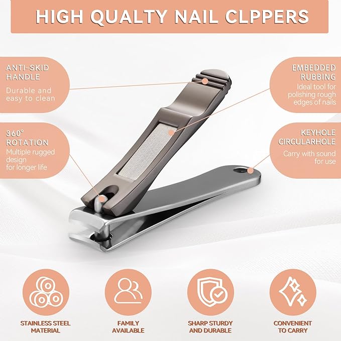 6-in-1 Stainless Steel Manicure Kit, Nail Clipper + Nose Hair Scissors + Ear Spoon | Mili-Grade Blades & TSA Compliant | Portable Travel Essentials
