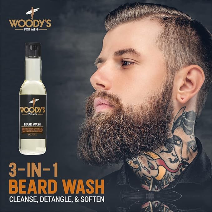 Woody's Energizing Beard Wash for Men, Cleanses and Conditions Skin and Facial Hair, For All Skin Types, 6.3 fl oz