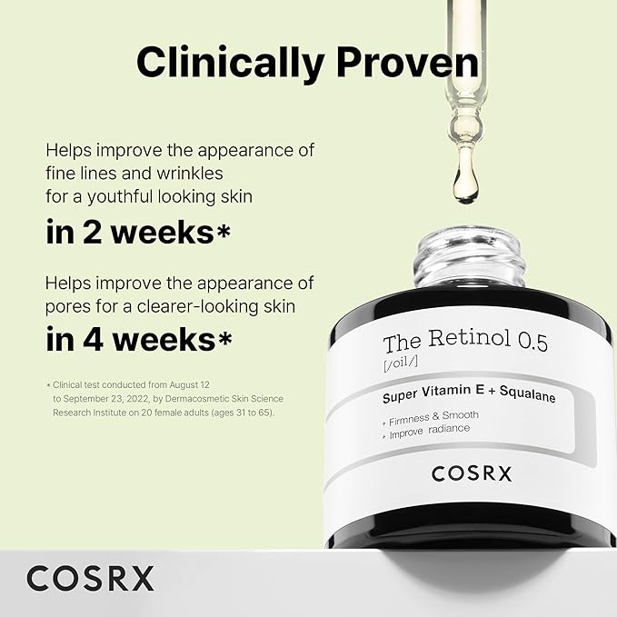 COSRX Retinol 0.5 Oil, Anti-aging Serum with 0.5% Retinoid Treatment for Face, Reduce Wrinkles, Fine Lines, Gentle Skincare for Day & Night, Not Tested on Animals, Korean Skin Care, Stocking Stuffers