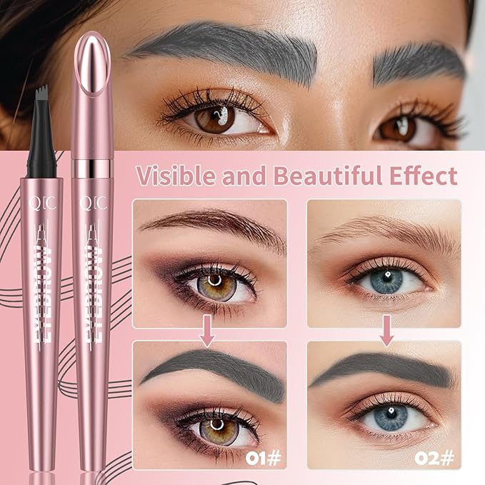 Eyebrow Pencils for Women - Microblading Eyebrow Pencil with Precise 4-Fork-Tip Waterproof Eyebrow Pen Smudge-Proof Eye Brow Pencils Create Natural Hair-Like Brows, Last All-Day, Gray