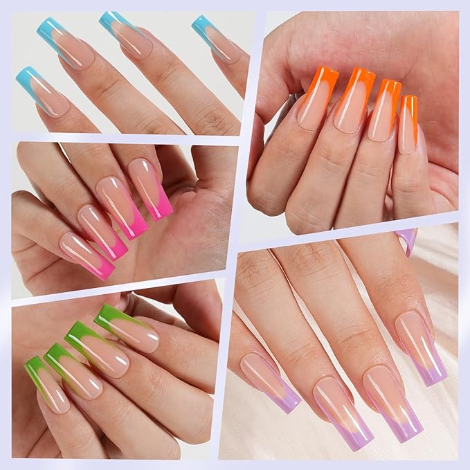 Misssix French Gel Nail Tips, 150Pcs French Tip Press on Nails Long Square, No Need to File Tips Pre-lasting, Fake Nails for Nail Art DIY 15 Sizes