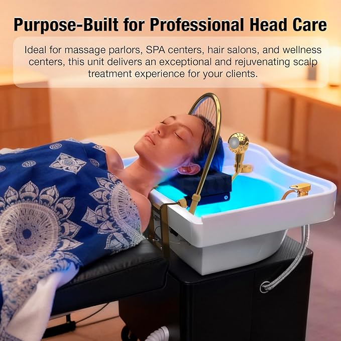 Plumbed-In Head Spa Equipment, Waterfall Head System for Spa Beds, Warm Steam & Hair Wash Sink for Scalp Care and Relaxation in Salons and Health Clubs