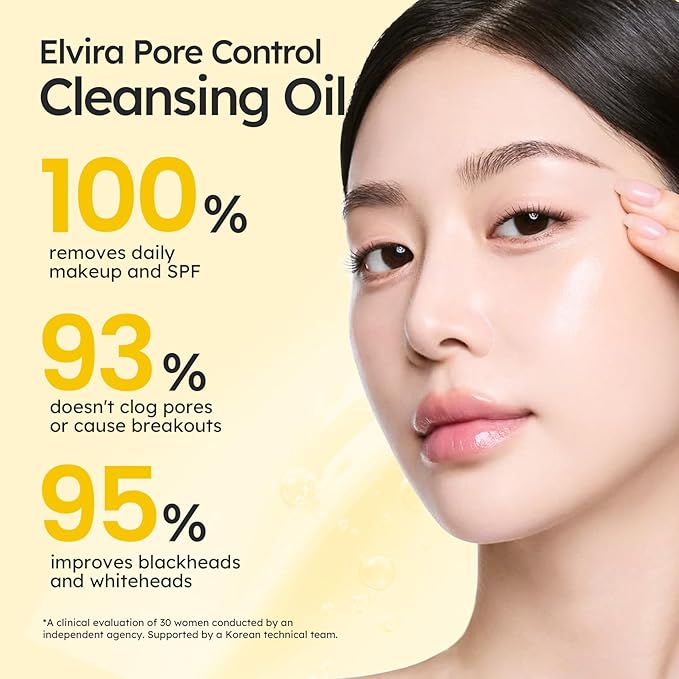 Elvira Pure Cleansing Oil, Makeup Remover & Blackheads Pore Cleanser, Jojoba Oil Cleanser for Face, Korean Skin Care, Plant-based, for Sensitive Skin, Hydrating, Fragrance-Free