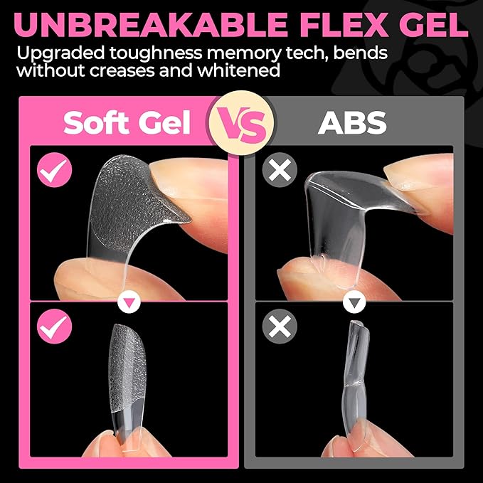 UNA GELLA Short Coffin Nails Tips, 504pcs No c Curve short Coffin Gel Press On Nails Pre Etched For Women Acrylic Nail Extension Full Cover Home Salon 12 Sizes